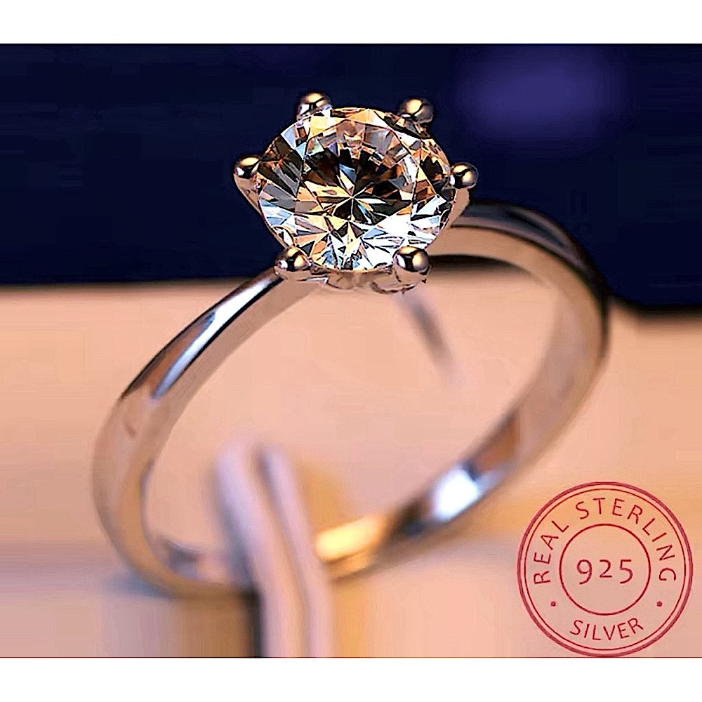 1 Ct Solitaire Platinum S925 Simulated‎ Diamond Engagement Wedding Ring, Size 6